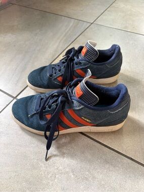 Adidas Busenitz Vulc II skate shoes navy blue suede with orange size 7 mens
